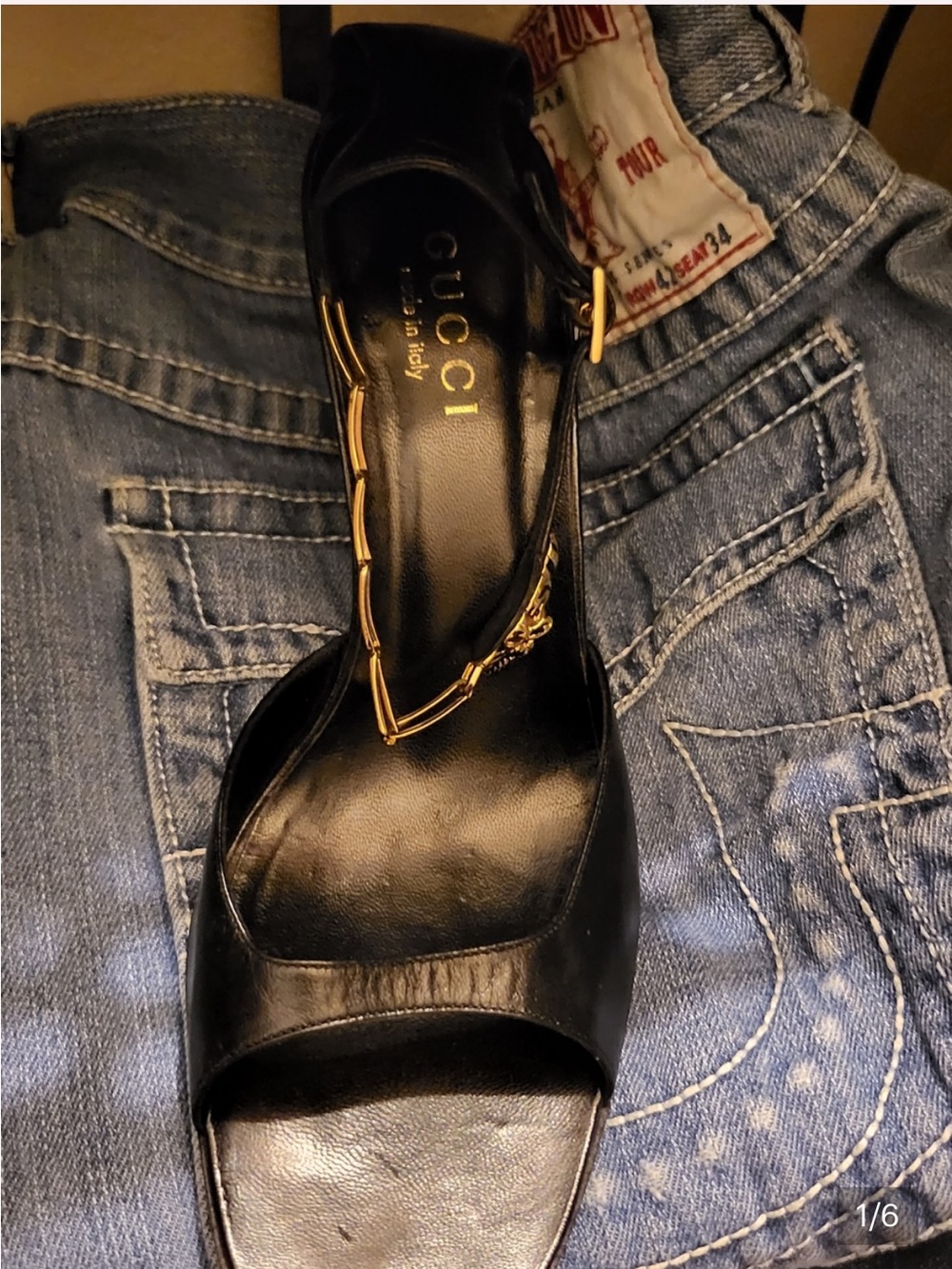 Gucci Black Leather Open-Toe Stiletto Sandals - Picture 2 of 5